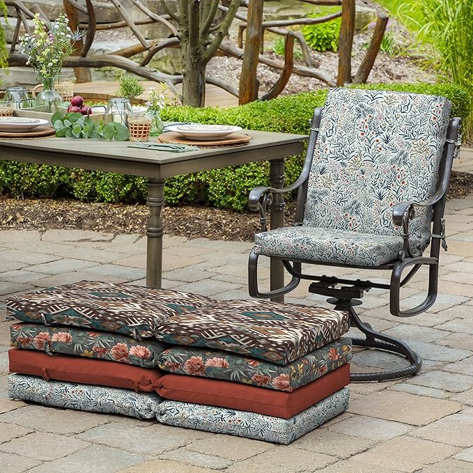 Arden Outdoor Dining Chair Cushion, 20 in x 44 in (Seat: 20x20, Back: 20x24), Weather-Proof, Rain-Proof, Fade Resistant Patio Cushion for Patio, Dining, or Rocking Chairs Pistachio Botanical