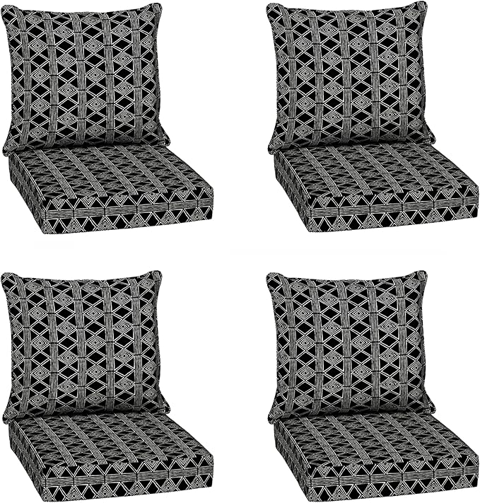 Arden Outdoor Deep Seat Cushion Set (4-Pack), 24 in x 24 in, Weather-Proof, Rain-Proof, Fade Resistant Patio Cushion for Chair, Sofa, and Couch Black Global Stripe