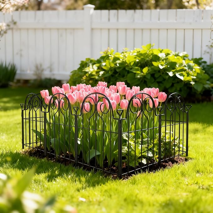 Decorative Garden Fence 17in x10ft, 10 Panels Rustproof Metal No Dig Fence Animal Barrier, Arched Flower Bed Edging Ornamental Wire Border Panel Fencing for Yard Patio Outdoor Decor