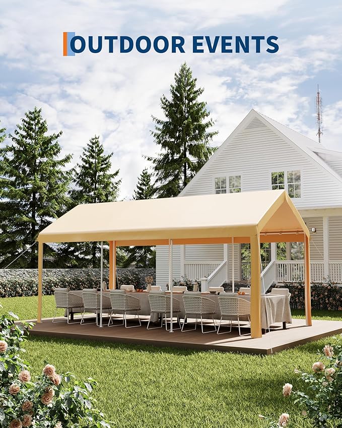 GAOMON 10X20 Carport, Heavy Duty Carport,Car Canopy Garage Boat Shelter Party Tent, Waterproof Portable Car Canopy for Truck, Boat, SUV，Grey/Yellow