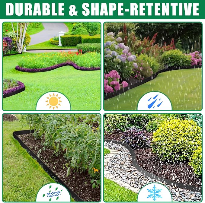 Landscape Edging Border- 1.5”x20’ Garden Edging Border with 20 Stakes, No Dig Lawn Edging for Landscaping for Garden Bed, Yard, Thickened Top Edge Flexible Flower Bed Border Edging for Outdoor