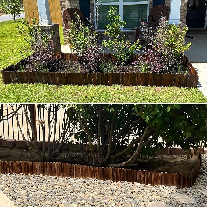 Mulctun Wood Garden Edging - 11.8" H X 47" L Sturdy Wooden Landscape Edging, Natural Flower Bed Edging Borders, Decorative Wooden Garden Fence for Yard Flower Bed Lawns Pathway Tree (4 Packs)