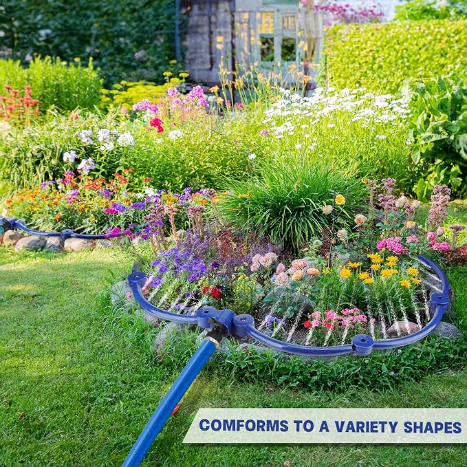 4 Pcs 360° Tree Water System Tree Root Watering Ring 13 Inch Circle Sprinkler Irrigation Slow Release Targeted Water with Y Hose Splitter for New Tree Outdoor Plants Raised Garden Beds (Blue, Small)