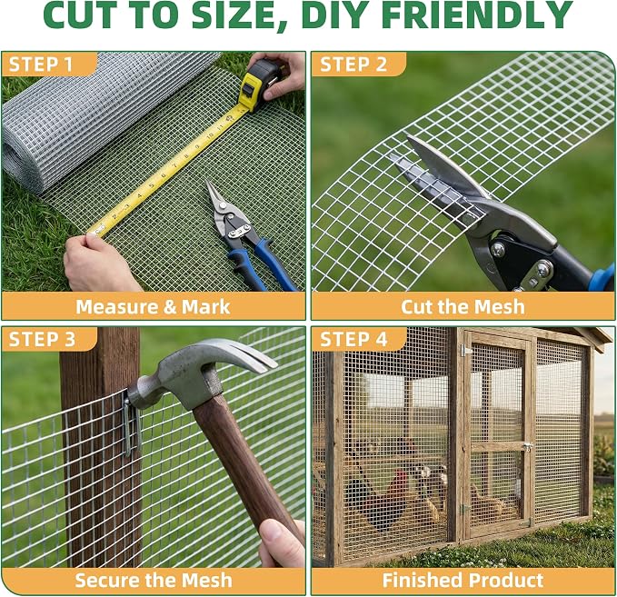 Jotesnew Galvanized Hardware Cloth 36in x 100ft, 1/4 inch Silver Hot Dipped Galvanized Welded Cage Wire Mesh, 23Gauge Wire Mesh Roll for Gardens, Chicken Coops & Poultry Netting Cage Fence