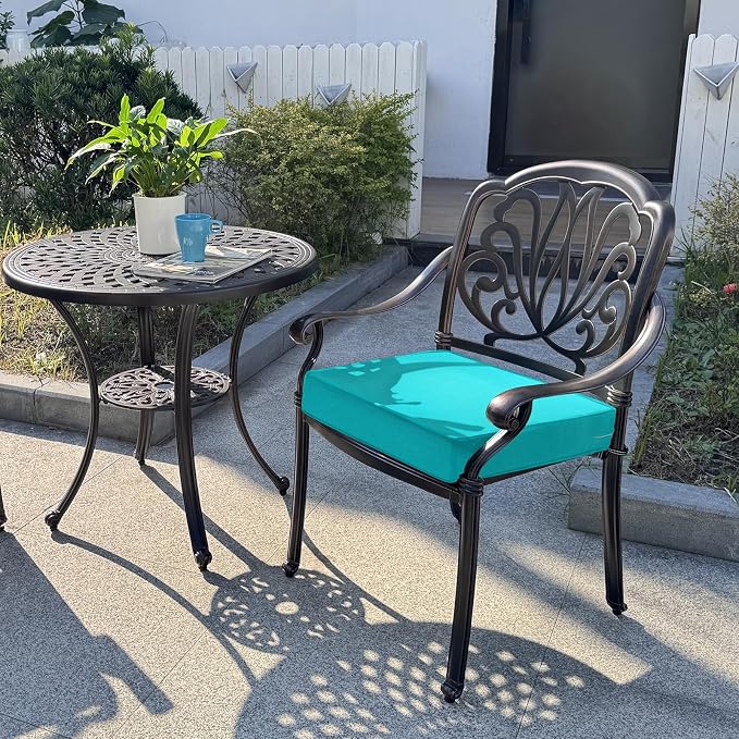 Patio Chair Cushions 24x24 Inch, Water Repellent Outdoor Seat Cushions with Adjustable Straps, Fade Resistant Replacement Cushions for Garden Deck Sofa Couch, Set of 2, Peacock Green