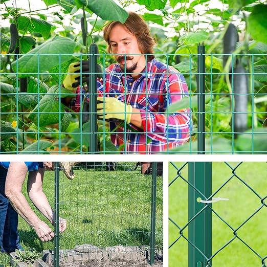 Metal Fence Post 5feet, Heavy Duty Garden Fence Post for Holding Wire Fence, Sign U Post Pack of 10 Sturdy Outdoor No Dig Fence Post for Garden Yard – Green