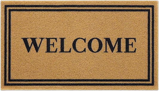 OLANLY Front Door Mat, Low Profile Doormat, Stain and Fade Resistant, Easy to Clean, for Indoor and Outdoor Entrances, Patio Porch or Entryway, Brown (30x17 Inch, Welcome)