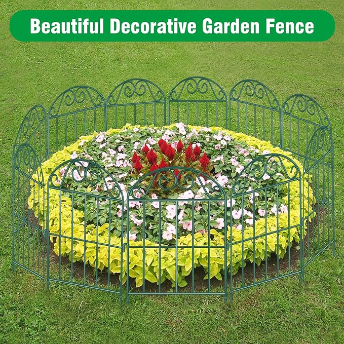 ADAVIN 20 Panels Collapsible Garden Fence Animal Barrier,20 Ft(L) x 24 in(H) Rustproof Metal Wire Panel Border for Dogs Rabbits, Arched Flower Edging for Landscape Patio Yard Outdoor Decor, Green