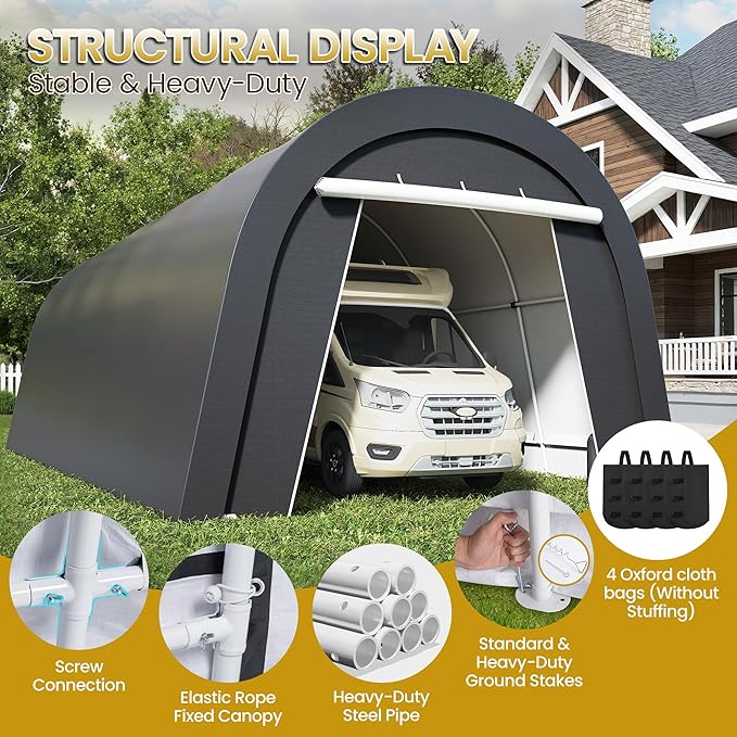 Wisteria Lane Heavy Duty Carport with 4 Cloth Bags, All-Weather Portable Garage with 2 Roll-up Doors, Car Canopy Storage Shelter Shed for Boat, Truck, or Garden Tools, 12' x 25'