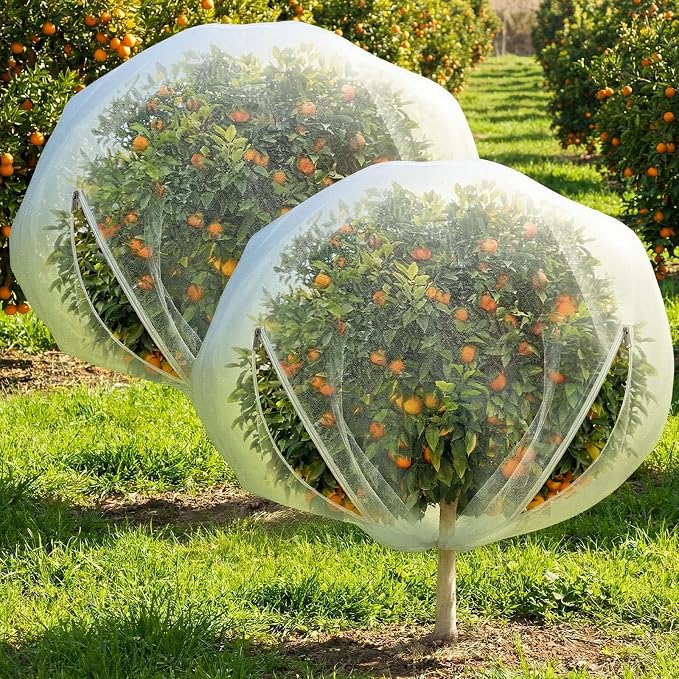 SATINIOR 2 Pcs 13x13ft Large Fruit Tree Netting with Double Zipper Drawstring Bird Netting Fruit Tree Covers Garden Plant for Squirrels Birds Deer Bugs Cherry Blueberry Peach Apple Trees