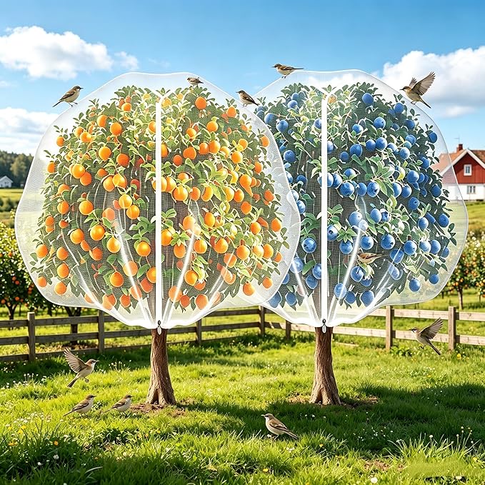 2-Pack 13x10FT Fruit Tree Netting BagsFruit Tree Netting with Zipper and Drawstring, Heavy Duty Bird Netting for Fruit Trees，Reusable Mesh Covers， Prevent Cicadas Bird Squirrel