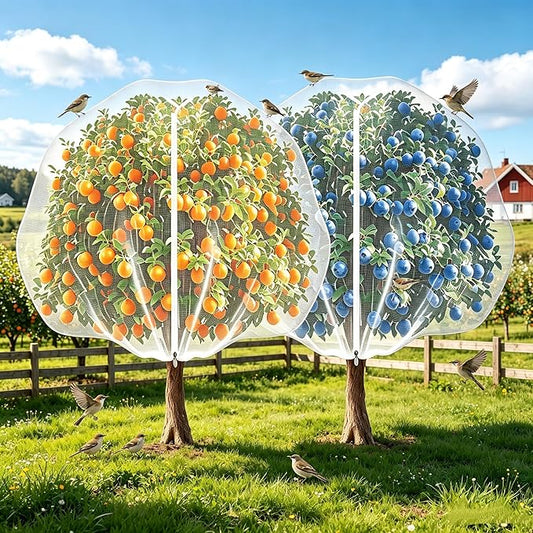 2-Pack 13x10FT Fruit Tree Netting BagsFruit Tree Netting with Zipper and Drawstring, Heavy Duty Bird Netting for Fruit Trees，Reusable Mesh Covers， Prevent Cicadas Bird Squirrel