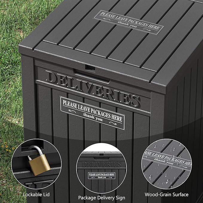 LHBGO Package Delivery Box for Outside, 48 Gallon Storage with Lockable Secure, Large Resin Outdoor Package Drop Container
