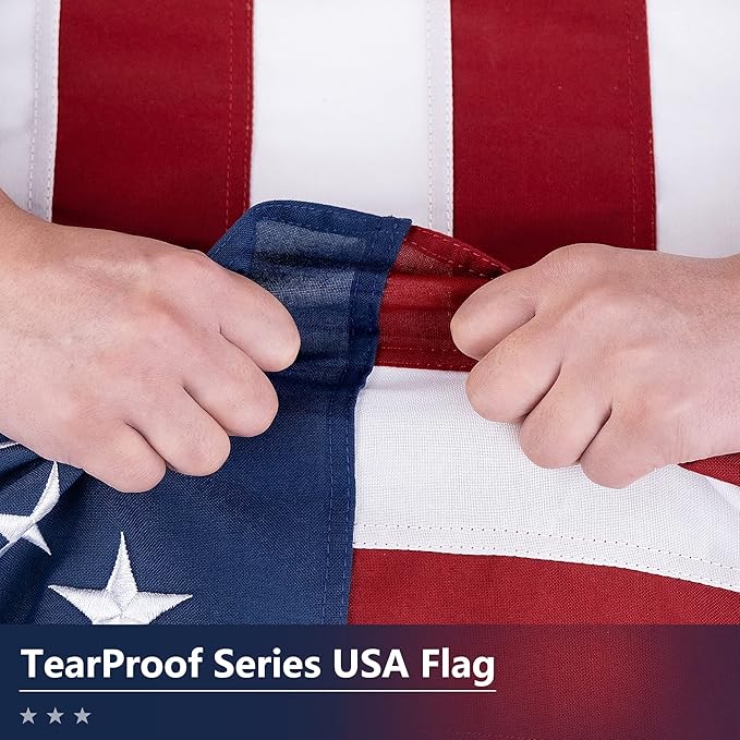 American Flag for Outside 12x18 Ft - TearProof Series Outdoor Use US Flags - Long Lasting, Fade Resistant - Thick Spun Polyester USA Banner - High Wind United States Flag - Embroidered Stars, Sewn Stripes, Brass Grommets