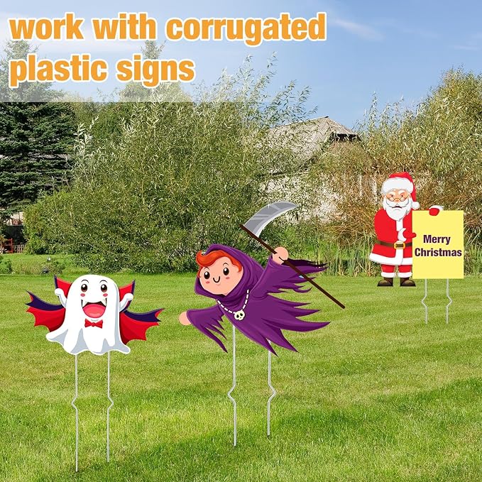 Tatuo 24 Pcs Yard Sign Stakes Heavy Duty 16.5'' Wire Yard Stakes Alternative to H Frame Metal Reusable Sign Holder for Spring Summer Lawn Corrugated Plastic