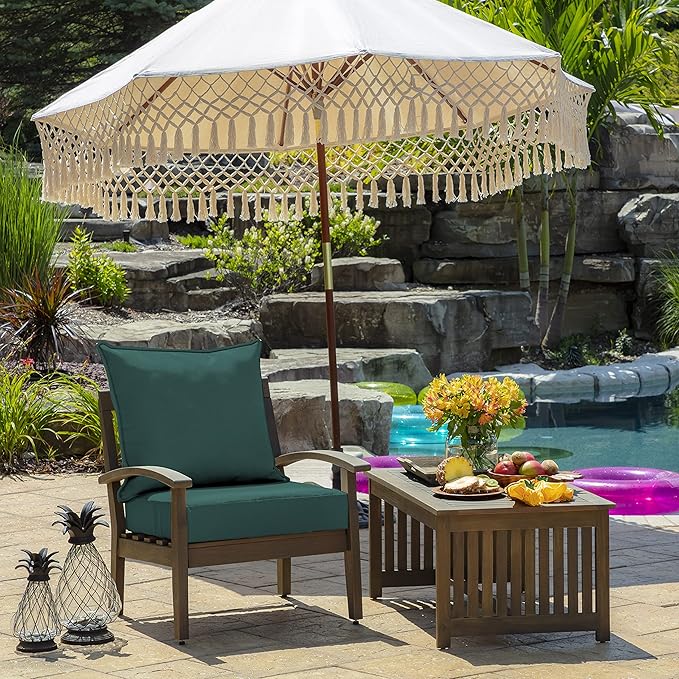 Arden Outdoor Foam Deep Seat Cushion Set (2-Pack), 24x24, Premium High-Density Foam, Never Flattens, Weather-Proof for Patio Chair Sofa Couch, Peacock Blue Green Texture