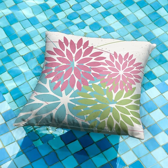 DFXSZ Outdoor Throw Pillow Covers 16x16 Inch Set of 2 Waterproof Spring Summer Geometric Elegant Pink Blue Green Outdoor Easter Pillow Covers for Patio Funiture Garden Couch 168B16