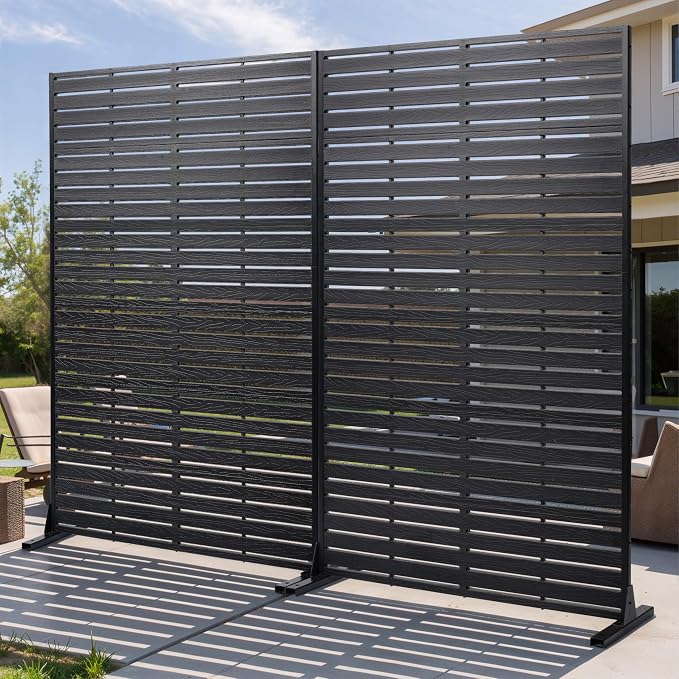 Privacy Screen Outdoor 72" Freestanding Privacy Panel with Stand, HDPE Decorative Privacy Fence with Louver Pattern, Patio Divider Screen, Privacy Screens for Outside,Balcony