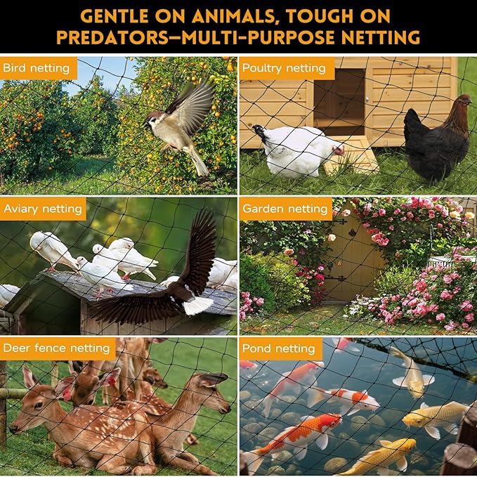 Heavy Duty Bird Netting for Chicken Coop with 1" Mesh, 50x50 ft Reinforced HDPE Poultry Netting, Durable & Reusable Chicken Netting for Hawks, Predator Proof for Farm, Fence, Garden & Orchard