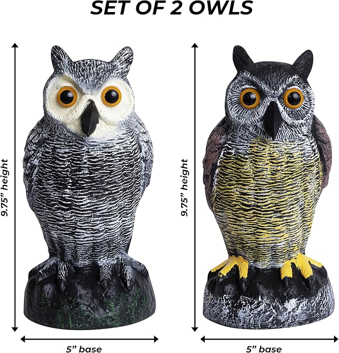 Owl Decoy to Scare Birds Away, Plastic Owl Statue for Garden & Outdoors, Set of 2