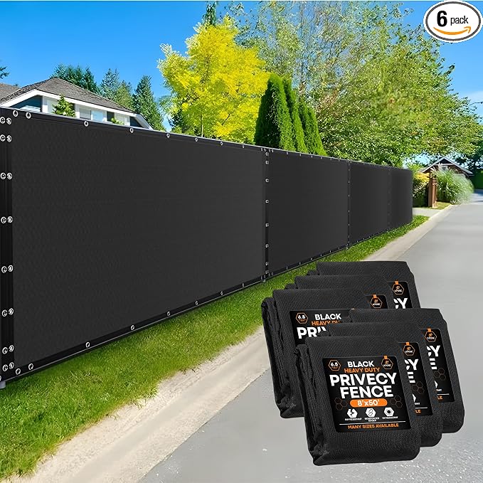 Xpose Safety Privacy Fence Screen 8’ x 50’ (6 Pack) – Heavy Duty Black Mesh with 90% Visibility Block, UV Protection – Includes Cable Ties – for Garden, Yard, Nursery, Kennel, Dog Run, Greenhouse