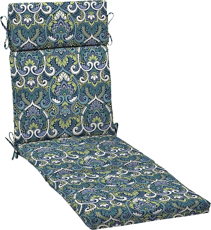 Arden Outdoor Chaise Cushion, 21 in x 72 in, Weather-Proof, Rain-Proof, Fade Resistant Patio Cushion for Chaise Lounger Sapphire Aurora Blue Damask