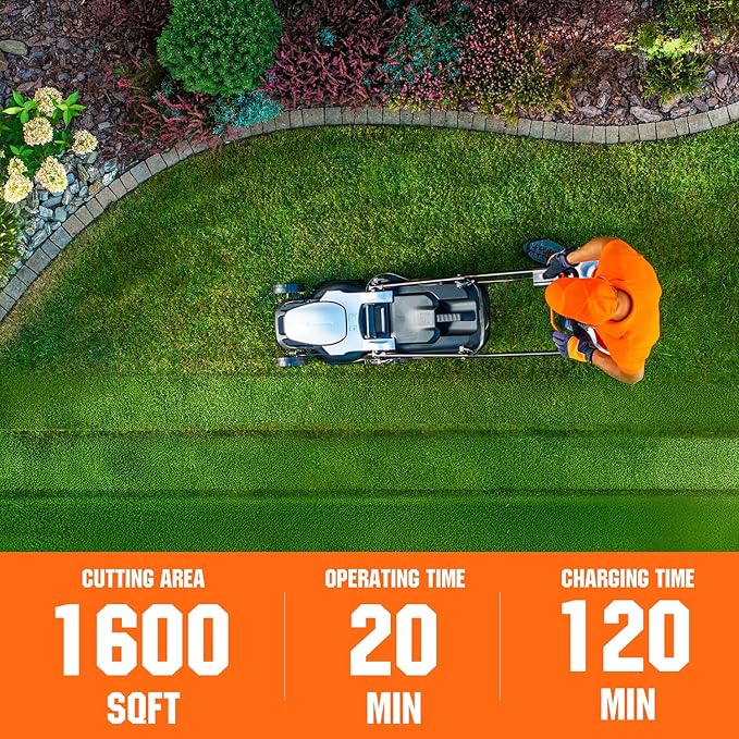 Litheli Electric Lawn Mower Cordless,Grass Cutter Machine for 1600 Sq.Ft.Lawnmower with Brushless Motor,13.5In Cutting Width,8 Gallon Capacity,Cutting Height from 1 to 2.5 in, with 1 4.0 Ah Battery