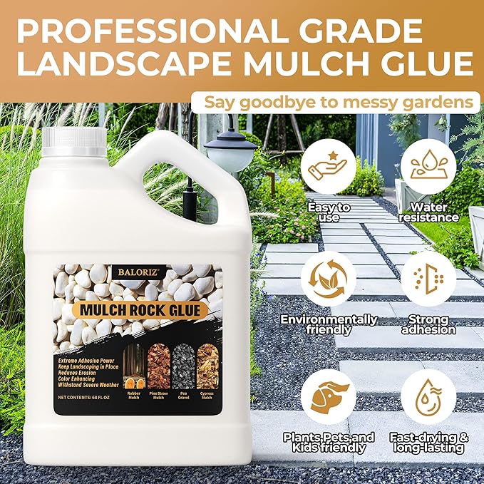 Mulch Glue - 68oz Mulch and Rock Glues for Landscaping, Pea Gravel & Bark, Strong Stabilizing Gravel Glue with Applicator Ready to Use Mulches Glues for Rocks Locking Most Mulches