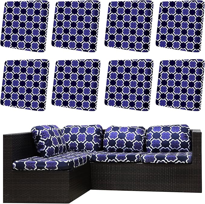 8Pcs Outdoor Cushion Covers, Patio Cushion Covers,Stretch Elastic Slipcovers, Replacement Washable & Reusable Furniture Protector for Patio Couch(Dark Blue Geometric Pattern,8PCS)