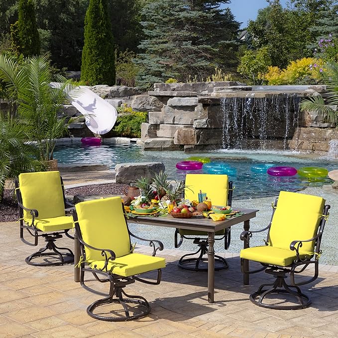Arden 4-Pack Outdoor Patio Dining Chair Cushion, 20x44, Rain-Proof Seat Pad, Fade-Resistant Outdoor Cushion Lemon Yellow Leala