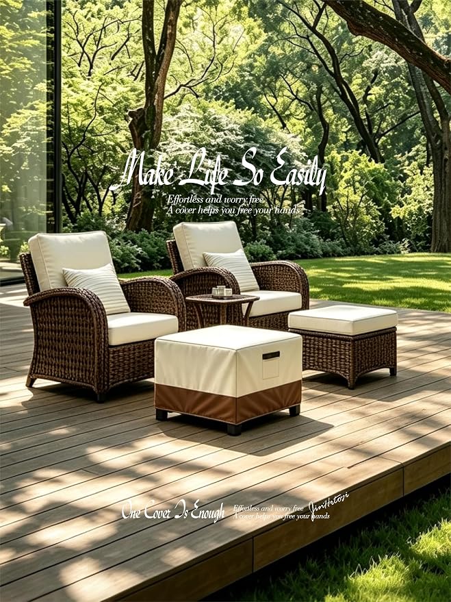 JinHrtoyi Patio Square Table Cover,32Wx32Dx16H Inches 100% Waterproof Heavy Duty Outdoor Coffee Table Cover,Light Brown Minimalism Style Outdoor Furniture Covers