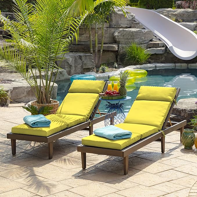 Arden Outdoor Chaise Cushion, 21 in x 72 in, Weather-Proof, Rain-Proof, Fade Resistant Patio Cushion for Chaise Lounger Lemon Yellow Leala