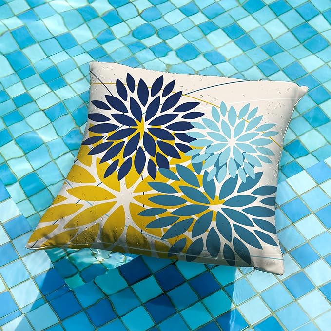 DFXSZ Outdoor Pillow Covers 16x16 Inch Set of 2 Green Yellow Blue Flower Decorative Waterproof Spring Summer Outdoor Pillow Covers for Patio Funiture Garden Couch 168F16