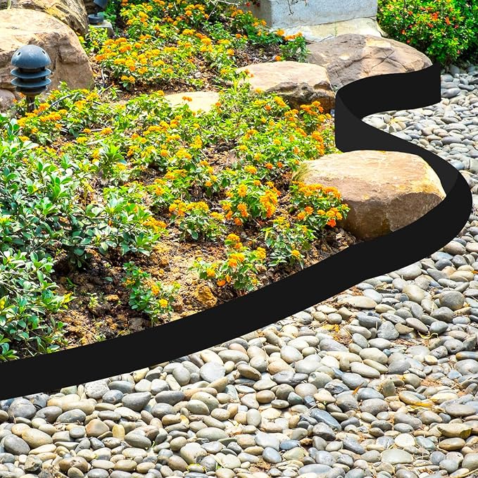 FoldTier 6 Inch Tall 33 ft Length No Dig Landscape Plastic Edging Kit with Hammer Spikes Plastic Garden Flower Bed Edging Landscape Edging Border for Gardens Border Lawn Grass Yard(Black)