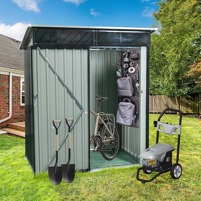 5FT x 3FT Outdoor Storage Shed, Heavy Duty Galvanized Steel Garden Shed with Transparent Roof Panel, Weatherproof Metal Tool Shed with Door & Air Vents for Backyard Patio, Black