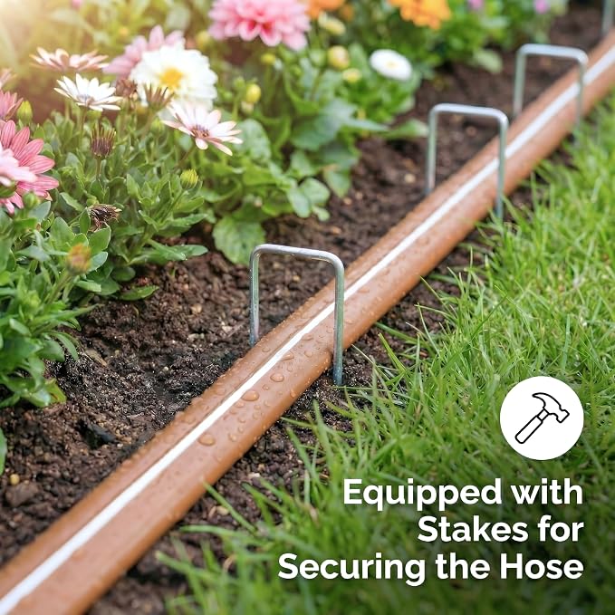 Sprinkler Soaker Hose 50 FT, Watering Hose with Holes, High-Efficiency Water-Saving Sprinklers System for Lawn and Garden with Staples 25FT × 2Pack