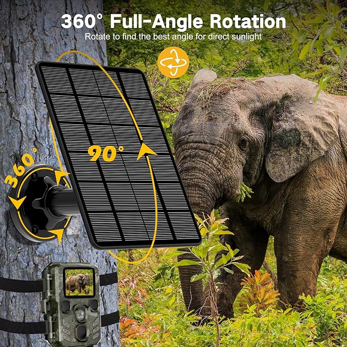 Solar Panel for Trail Camera, 5000mAh Rechargeable Battery Trail Camera Solar Panel for Continuous Charging of Trail Cameras (12V 1A & 6V 1.5A Output), IP66 Waterproof Best for Outdoor Use