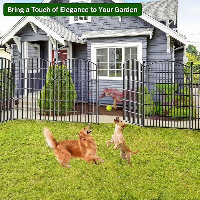 No Dig Decorative Garden Fence 5 Panels with Gate, 40 in (H) x 11.8 ft (L), Dog Fence Outdoor for Yard，Rustproof Metal Animal Barrier Ground Stakes Fencing for Garden, Patio, Flower Bed