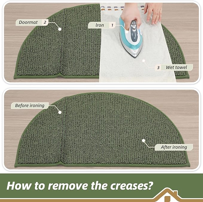 BEQHAUSE Dirt Trapper Door Mat 32" x 48" Half Circle Non-Slip Washable Doormats Entrance Rugs Absorbent Welcome Low Profile Floor Mats for Front Back Door and Entryway, Green