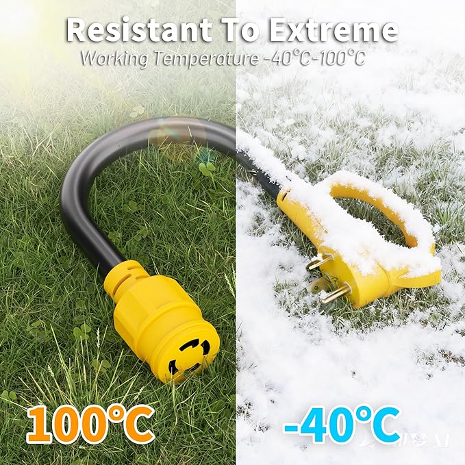 30 Amp to 30 Amp RV Generator Plug Adapter 12 Inch, NEMA TT-30P Male to NEMA L14-30R Female, Heavy Duty RV Generator Adapter with Twist Lock Plug, STW 10AWG 30A 125V/250V 3750W, Yellow, ETL Listed