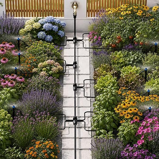 50 FT 1/2 Inch Drip Irrigation Tubing Kit:Premium Garden and Landscape Watering System-Drip Irrigation Hose with 2 Quick Connector 4-Way Connector,2 Quick Connector 6-Way Connector and Tube Cap