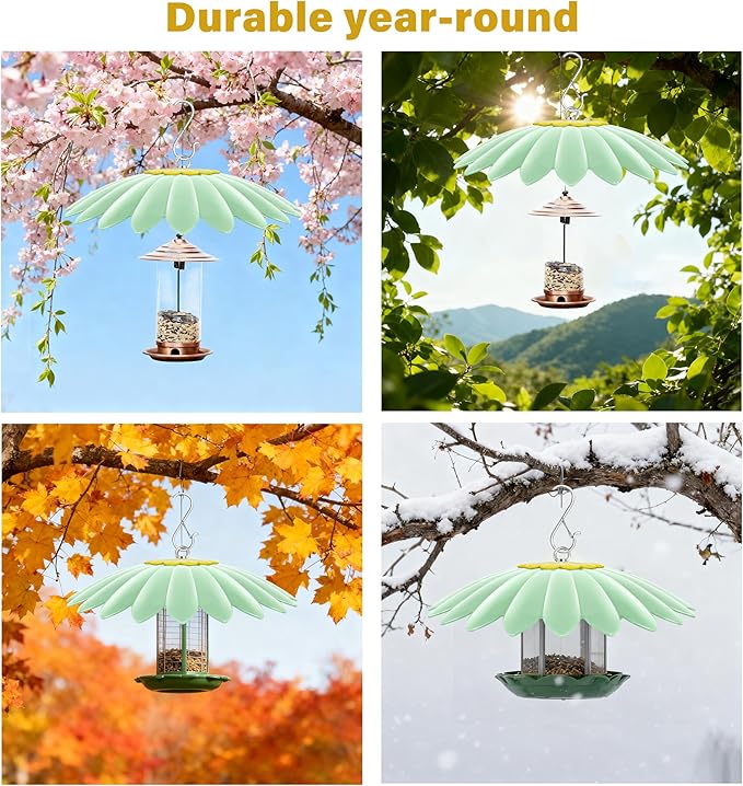 10.5 inch Hummingbird Feeder Shade Dome Cover,Rain Guard,Weather Guard for Bird Feeder, Umbrella Cover for Bird House for Outdoor,Squirrel Baffle,Flower Design(Light Green) 2 Pack