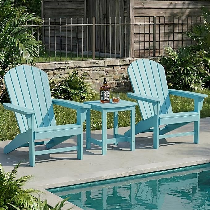 Y&M Outdoor Side Table, HIPS Adirondack Small Single Table, Waterproof Square Outside Table, Balcony Modern End Tables for Patio, Pool, Beach, Porch, Deck, Indoor or Outdoor Use, Light Blue
