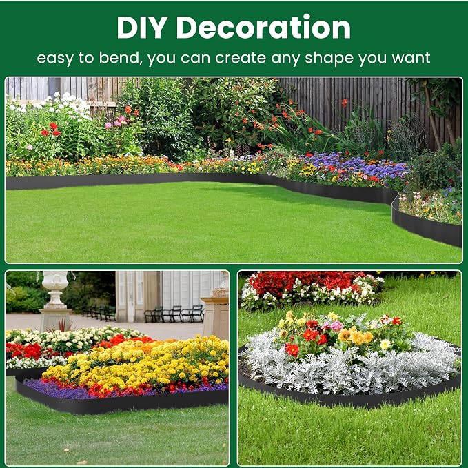 40 Ft Landscape Edging, Garden Edging with 36 Pcs Spikes, 4 in Tall Plastic Edging for Landscaping, No Dig Garden Border Edging, Landscaping Edging Border for Flowerbed Lawn Yard Grass, Black