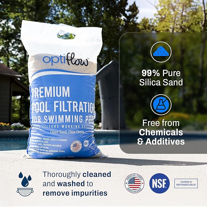 OptiFlow 3-Pack Pool Filter Sand, Premium Filtration with Pure Silica Formula, 50 Lbs - Swimming Pool System Accessories and Supplies for Cleaning and Maintenance