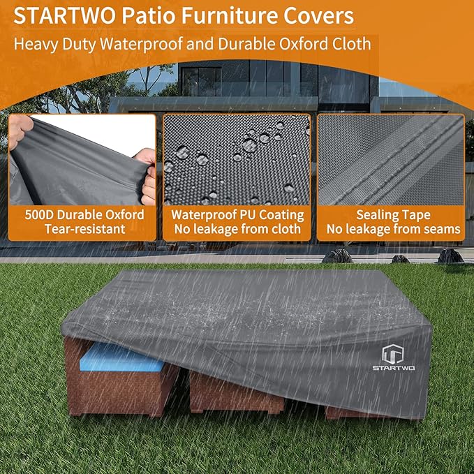 STARTWO Patio Furniture Covers Waterproof Outdoor Lawn Furniture Set Cover for 7-12 Piece Sectional Sofa, Conversation Set Garden Dining Tables Chairs,Grey