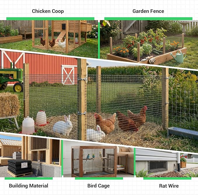 Land Guard 48 inch×100 ft Black Vinyl Coated Hardware Cloth, 1/4 inch Black PVC Hardware Cloth, Black Welded Wire Fence Supports Poultry Netting Cage Fence
