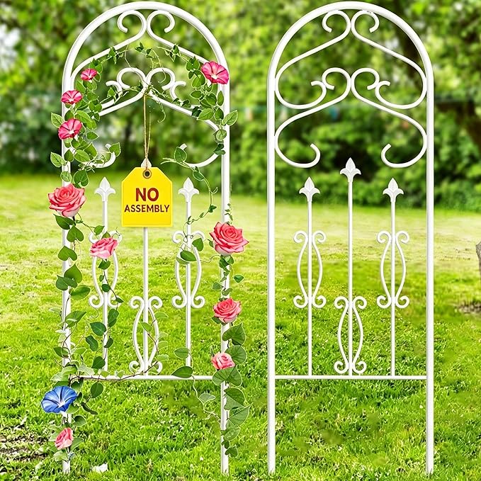 AMAGABELI GARDEN & HOME 2 Pack 60” x 18” Garden Trellis for Climbing Plants Outdoor Trellis for Climbing Roses Plant Trellis Vegetables and Flower Vine White Trellis for Ivy Cucumbers