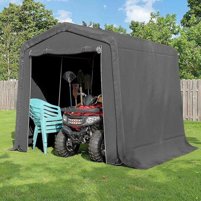 CHARMELEON 8x8FT Heavy Duty Outdoor Storage Shelter,Portable Garage Shelter for Garden Tool Motorcycle Bike,All-Steel Metal Frame Storage Tent with Dual Doors&Thickened Fabric (Dark Gray)