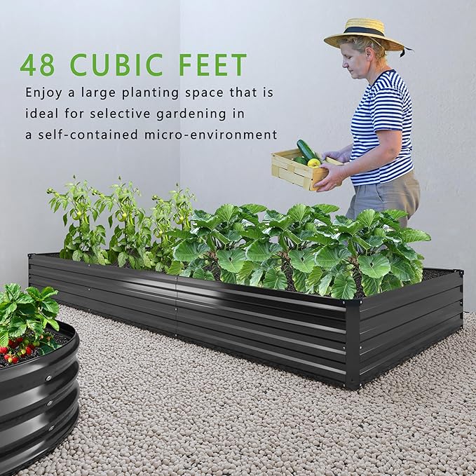 DIIYIV 2PCS 12x4x1FT Galvanized Raised Garden Bed Kit,Vegetable Boxes-Rectangle Metal Flower Box,Large Planter Raised Beds Outdoor Garden for Planting,Fruit,Herb-Black